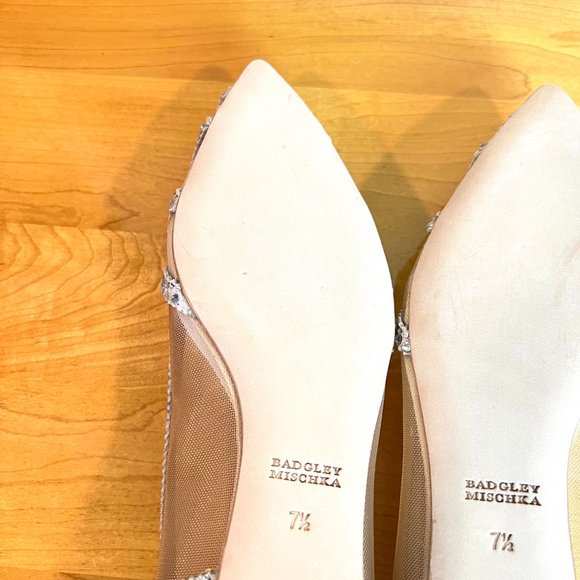 Badgley Mischka BHLDN Size 7.5 Gigi Pointed Toe Jeweled Ivory Ballet Flats Shoes - Picture 12 of 15